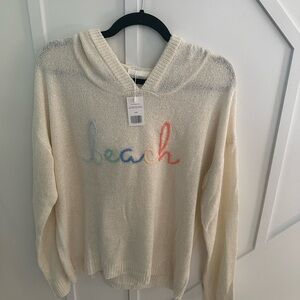 Cream Hooded Sweater with Multicolor 'Beach' Design